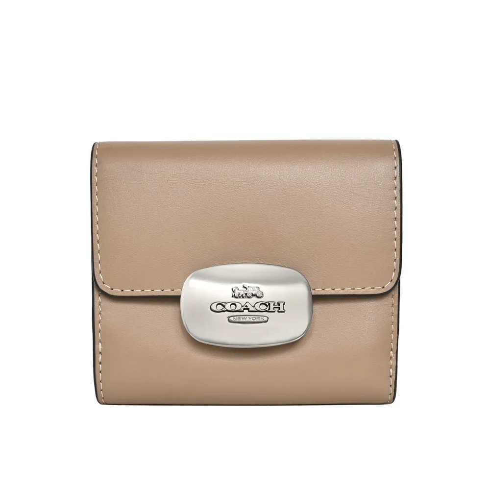 COACH ELIZA深咖C Logo黑邊橢圓金釦前袋雙摺短夾 歷史價格詳細信息