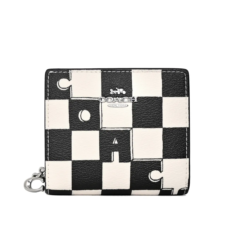 COACH黑白千鳥紋圖印鍊帶頸掛斜背方型卡夾零錢小廢包 歷史價格詳細信息