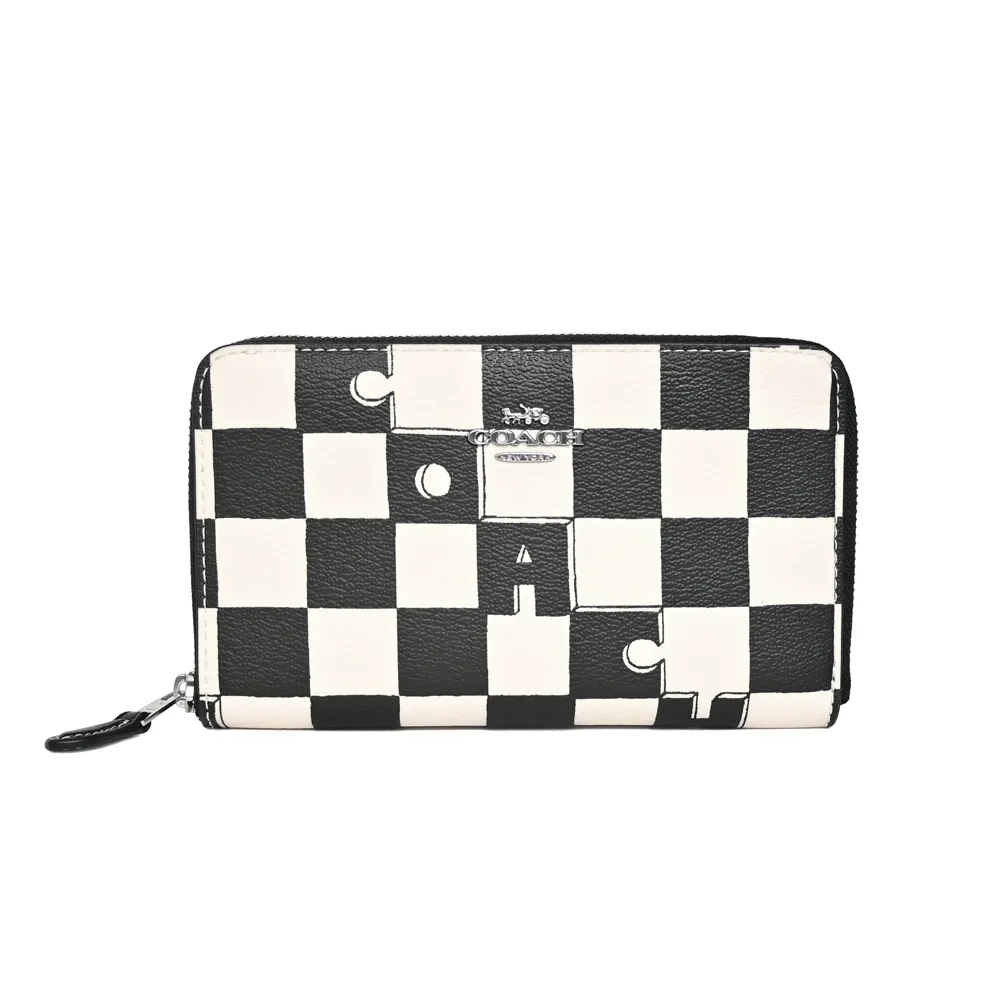 COACH黑白千鳥紋圖印鍊帶頸掛斜背方型卡夾零錢小廢包 歷史價格詳細信息