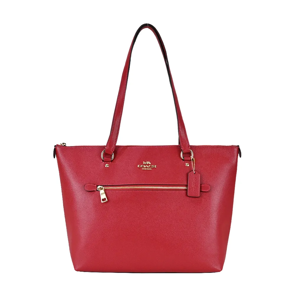 COACH 馬車LOGO前口袋拉鍊素面防刮皮革托特包(草莓粉) 歷史價格詳細信息