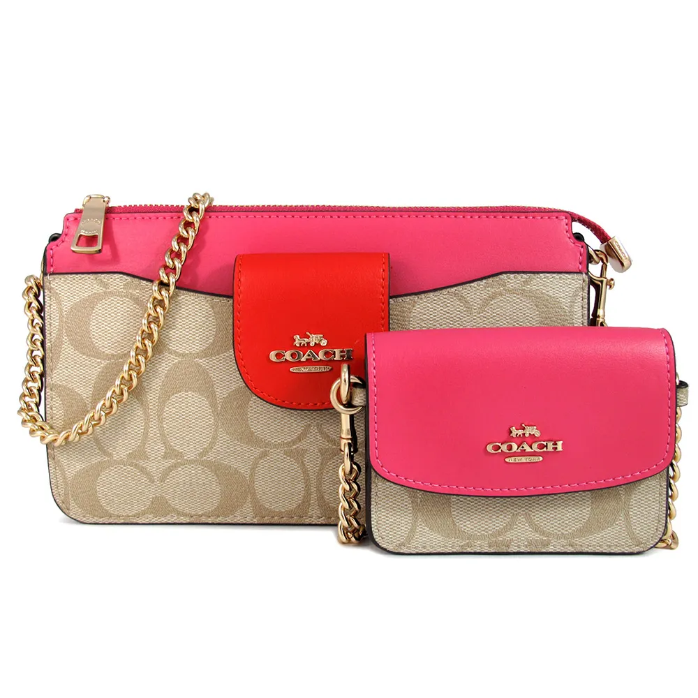 COACH 馬車Logo防潑水卡其黑色條飾拉鍊手拿包 歷史價格詳細信息