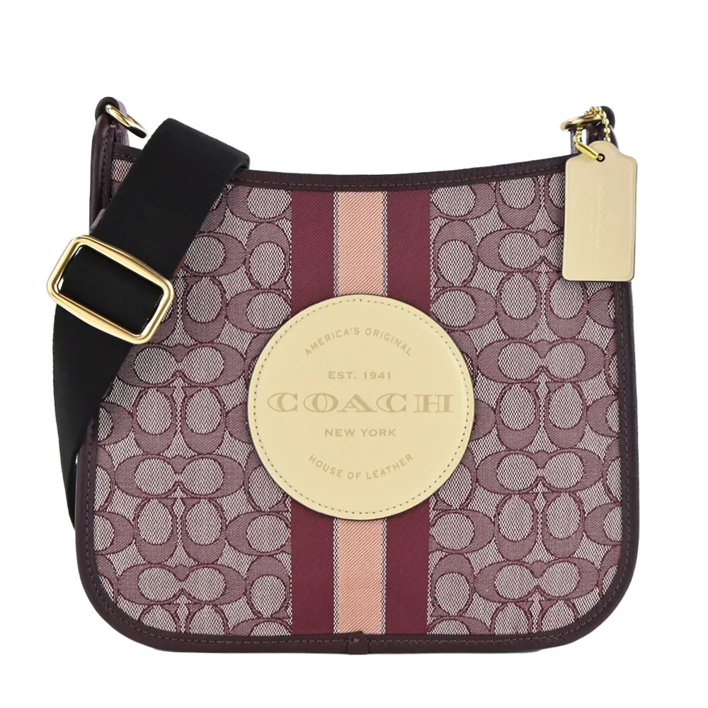 COACH 圓標LOGO緹花C撞色直條紋拉鍊對開長夾(卡其粉) 歷史價格詳細信息