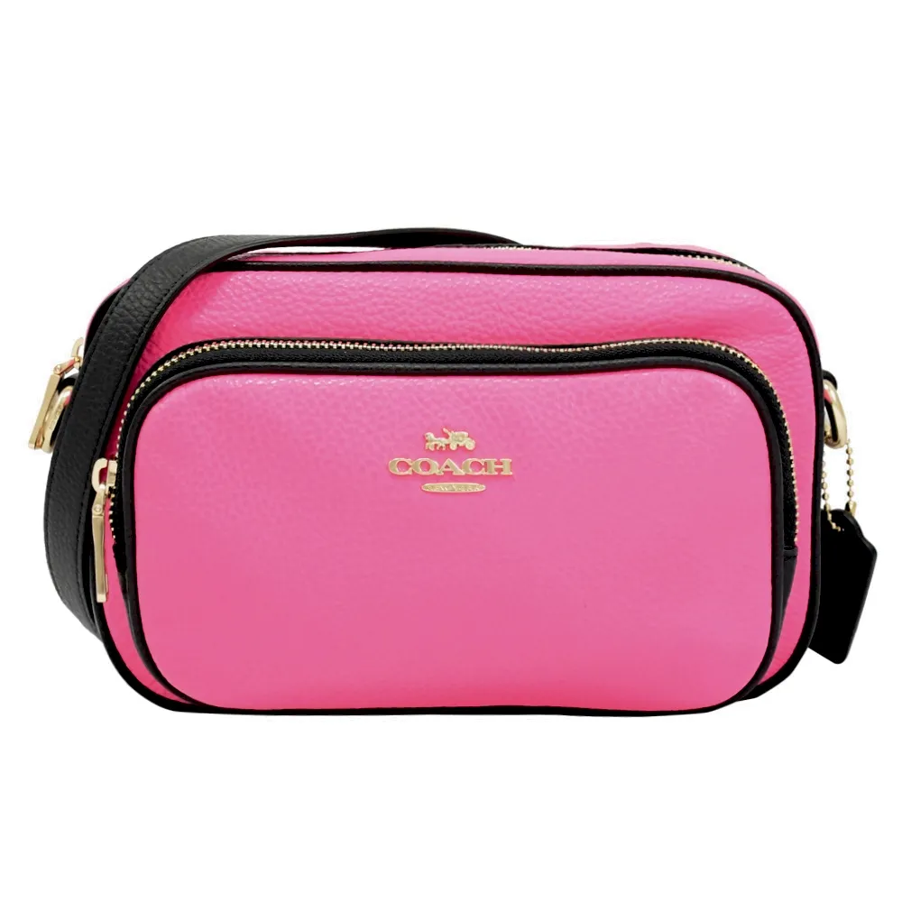 COACH 經典馬車撞色直條紋拼接荔枝紋牛皮斜背相機包(小/莫蘭迪藍) 歷史價格詳細信息