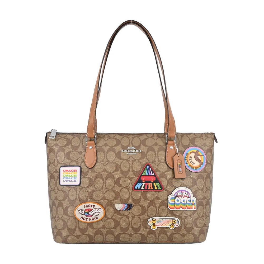 【COACH】Gallery 金字馬車塗層帆布迷你二用包(淺卡其/白色) 歷史價格詳細信息