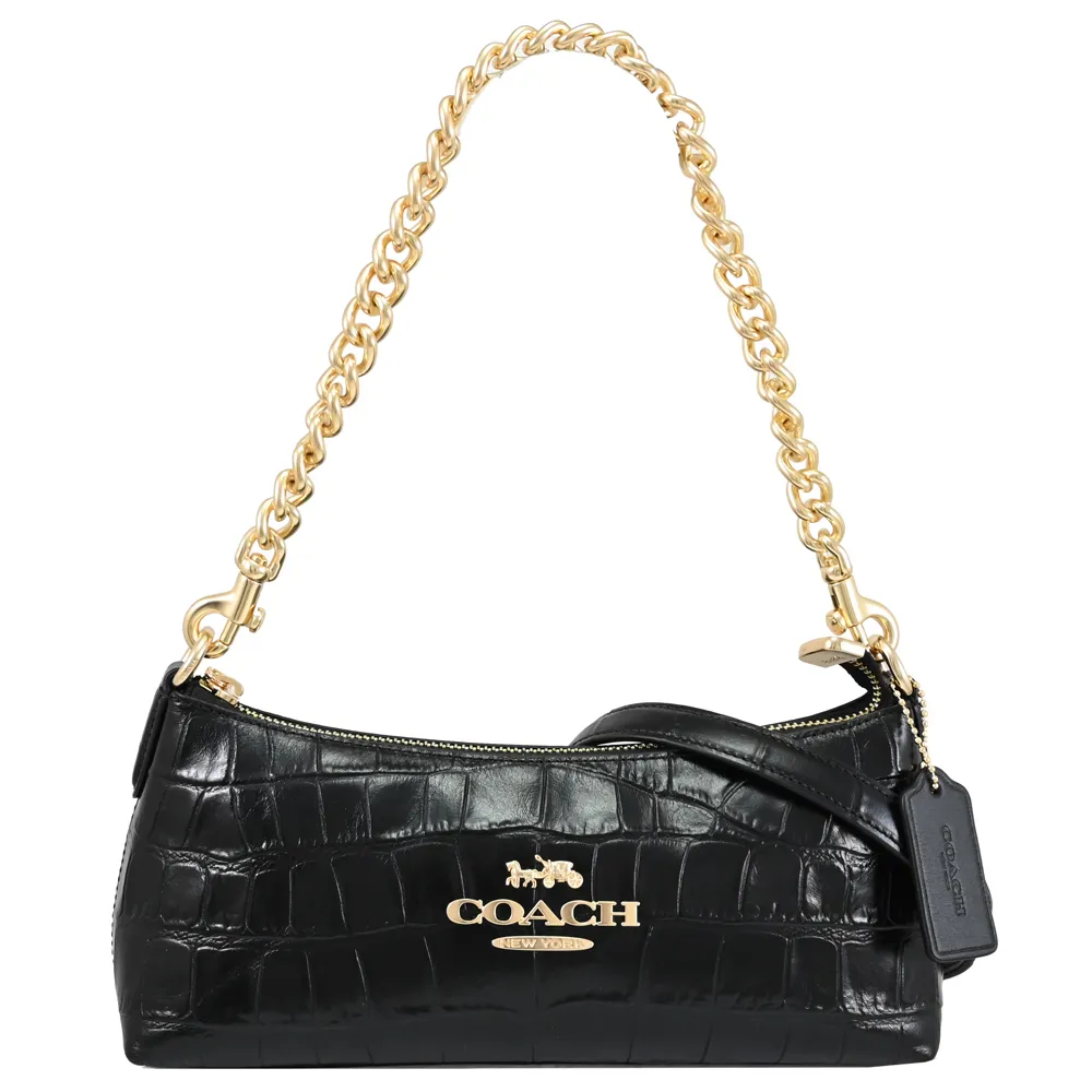 【COACH】鱷魚紋全皮T釦翻蓋鍊帶橫式隨身斜背包(深紫) 歷史價格詳細信息