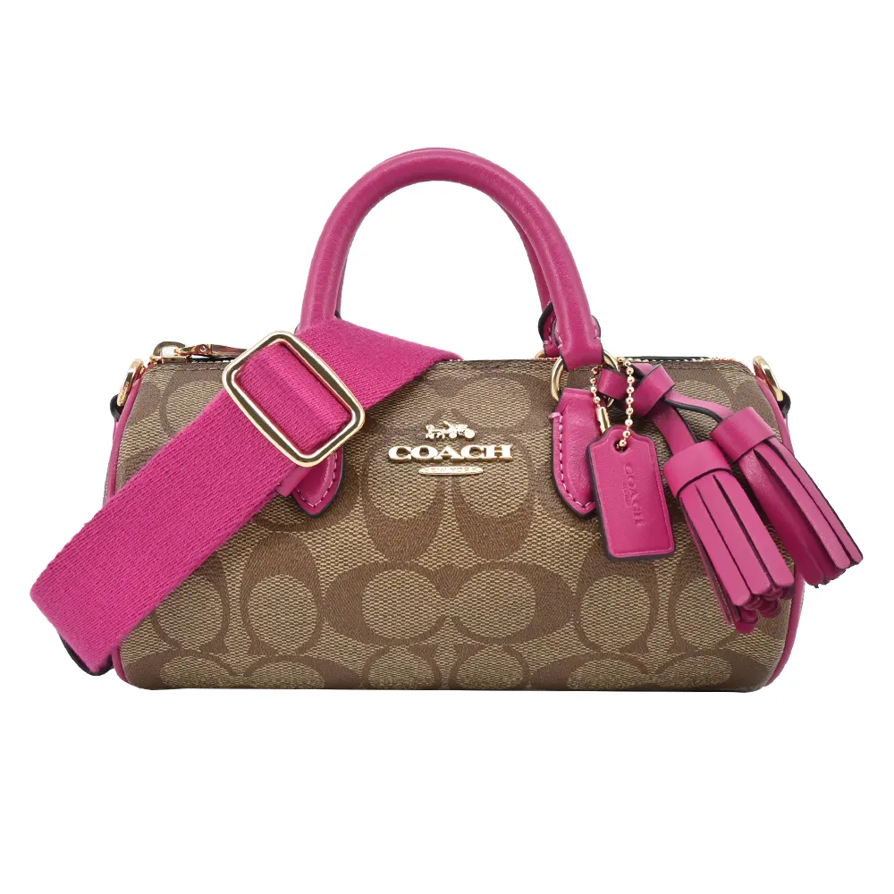 COACH Lacey 拼色皮革復古流蘇掛飾兩用圓筒包(迷你/酒紅) 歷史價格詳細信息