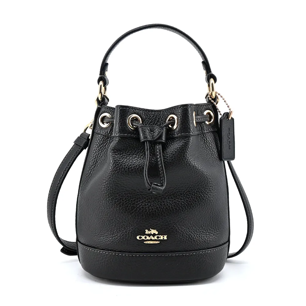 COACH DEMPSEY 15 繽紛雪花PVC拼接皮革水桶包(迷你/石墨黑x天藍) 歷史價格詳細信息