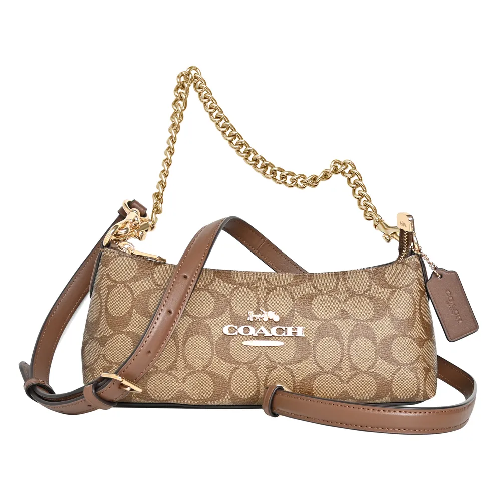 COACH卡其C Logo駝黑真皮方框釦式翻蓋斜背馬鞍包 歷史價格詳細信息