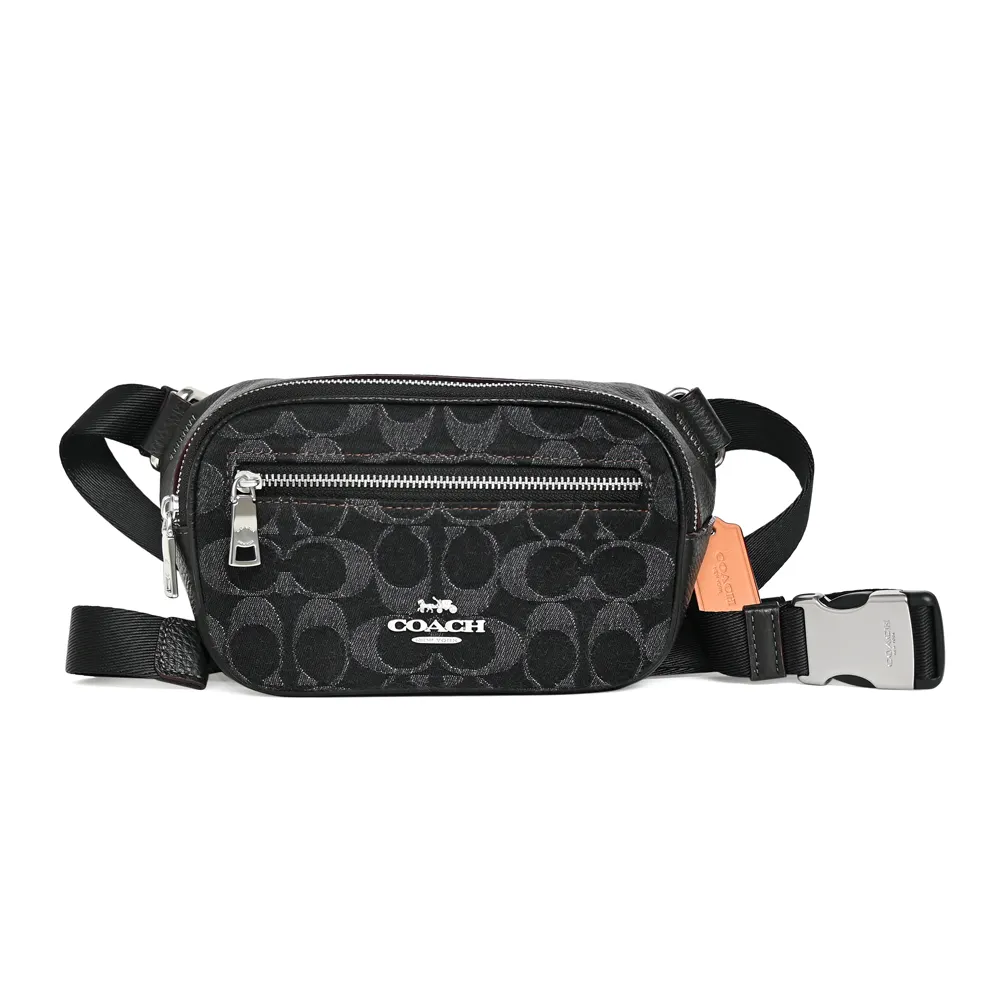 COACH黑灰C Logo單寧織布真皮半摺翻蓋方型斜背包 歷史價格詳細信息