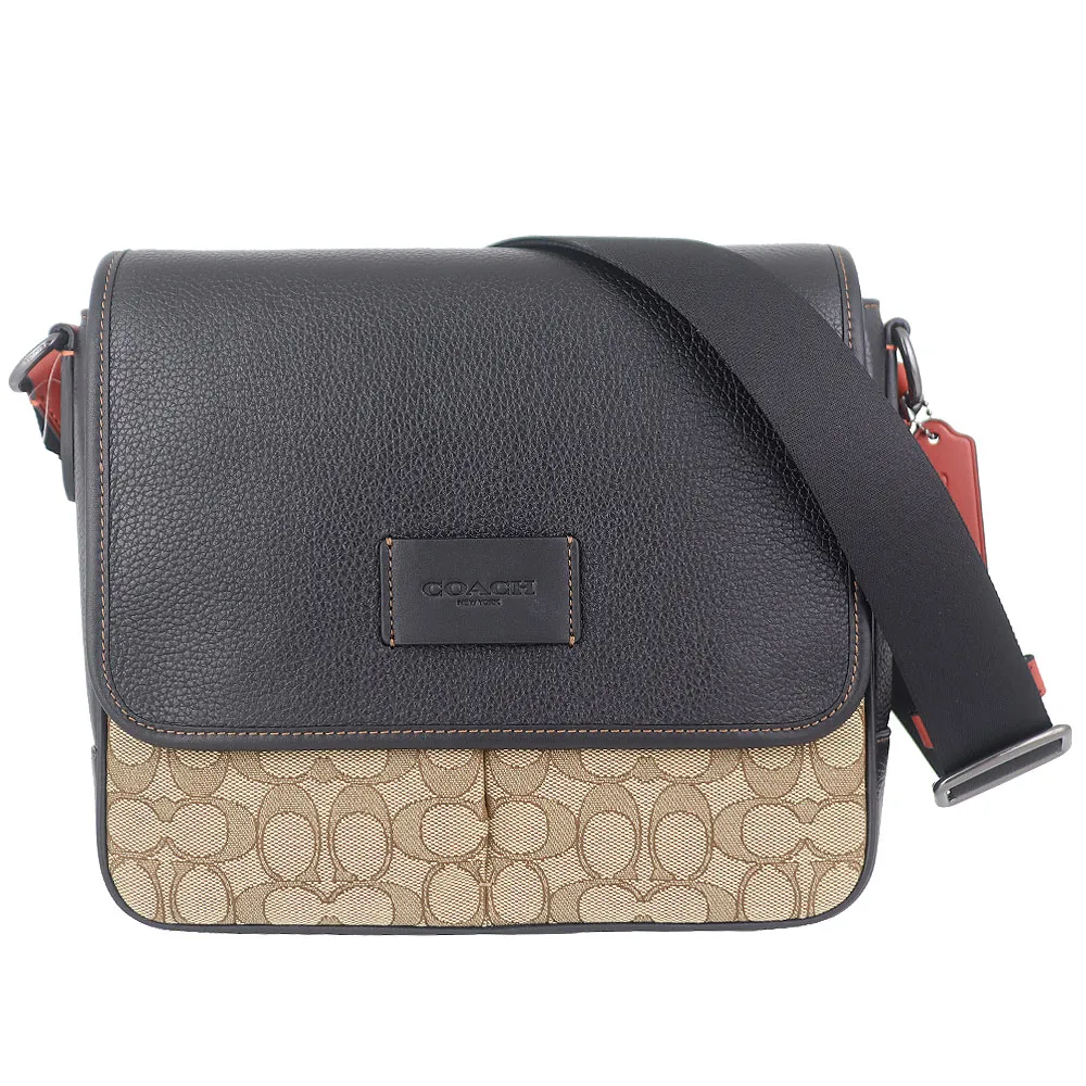 COACH 黑真皮皮革壓紋標誌中斜背包 歷史價格詳細信息