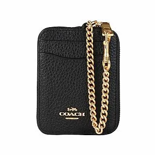 COACH 荔枝皮革方型卡夾拉鍊鍊帶零錢包(黑色) 歷史價格詳細信息