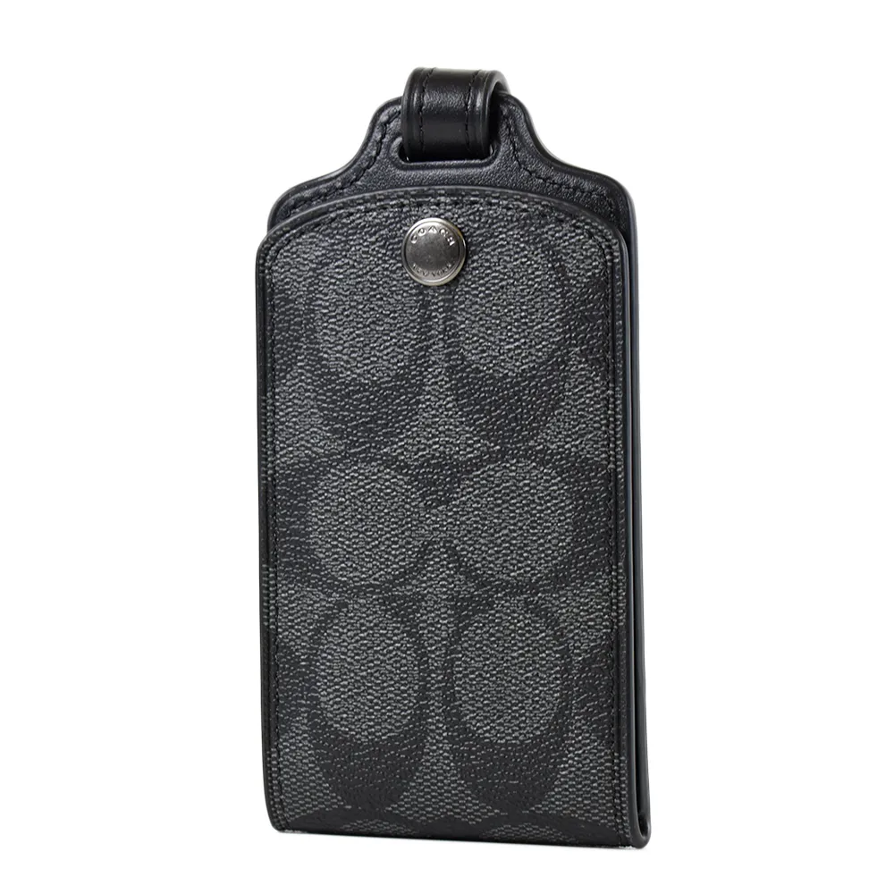 COACH 灰黑色防水帆布皮飾邊短夾/透明窗 歷史價格詳細信息