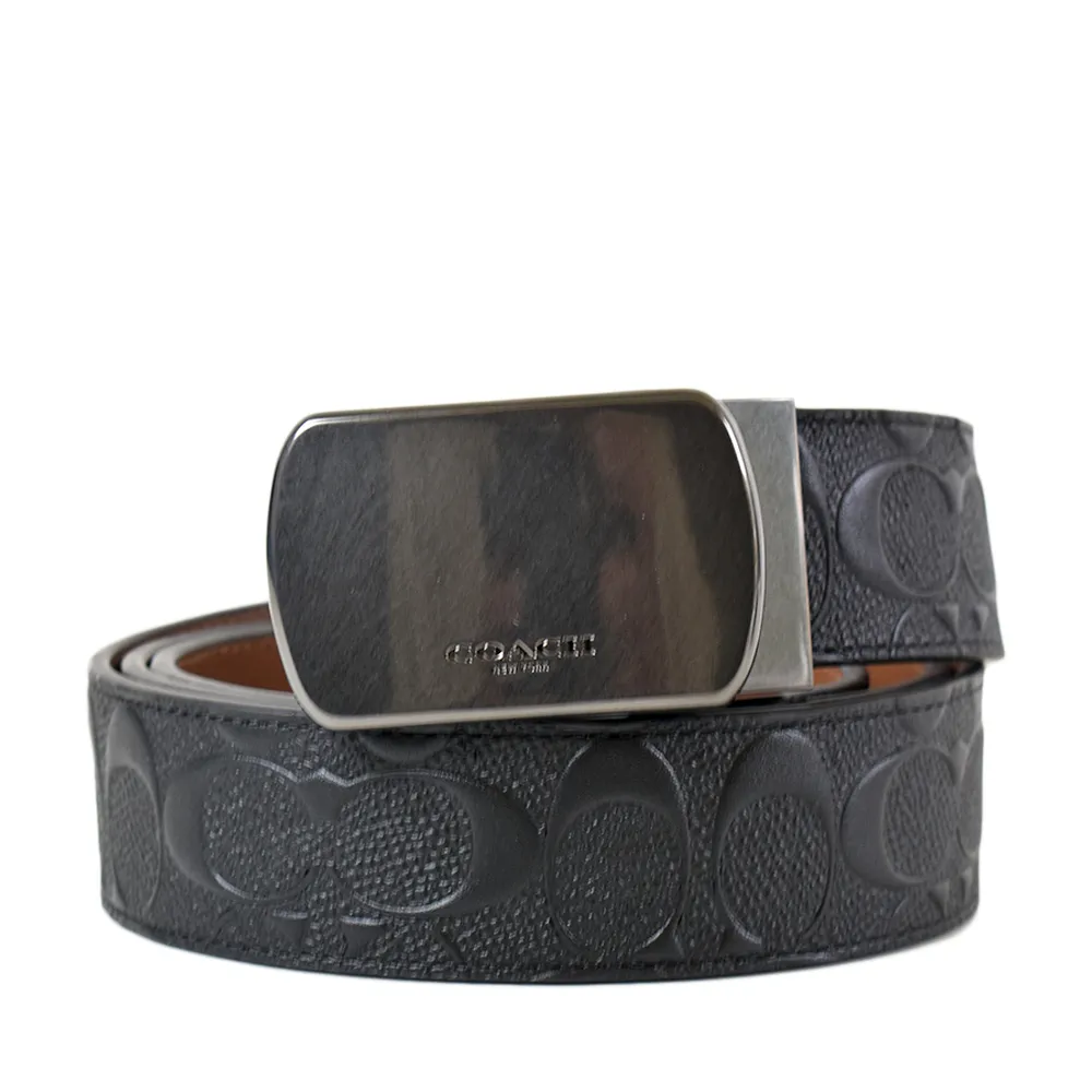 COACH 男款 浮雕LOGO前拉鍊皮革斜背包-黑色 歷史價格詳細信息