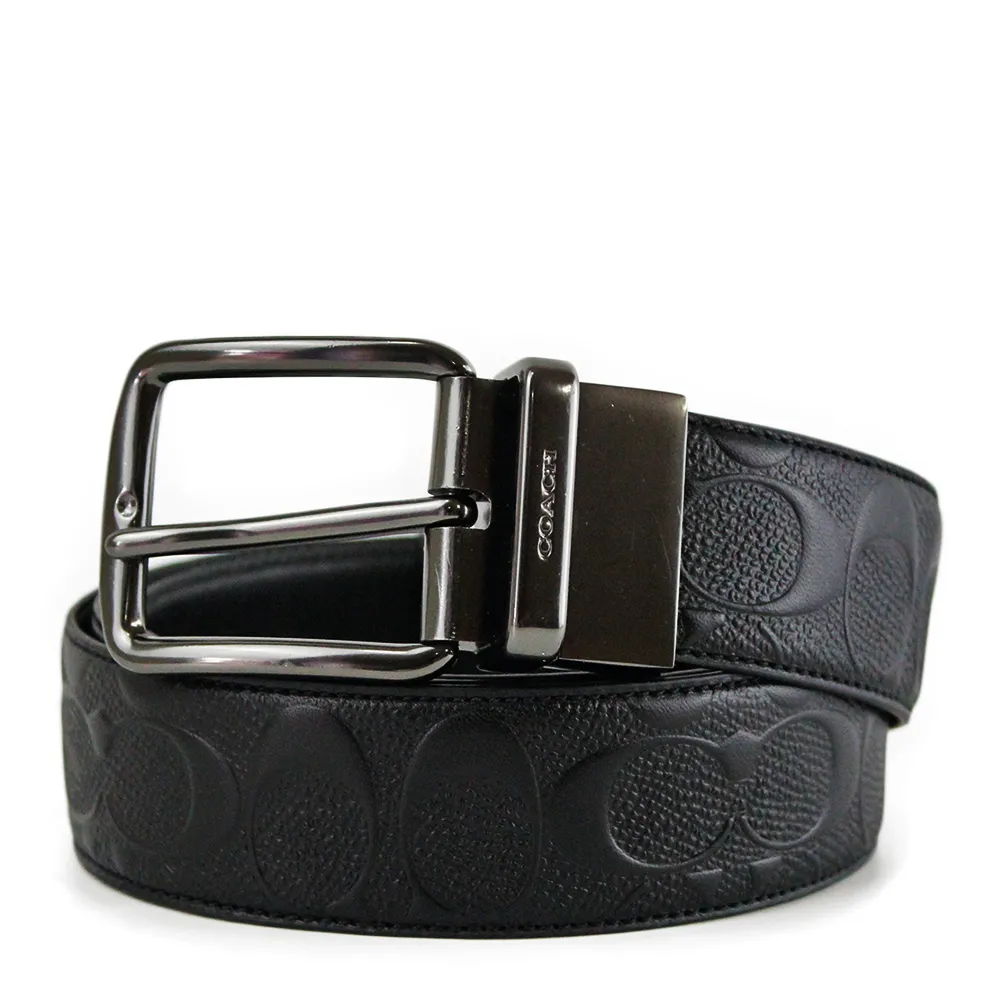 COACH 男款 浮雕LOGO前拉鍊皮革斜背包-黑色 歷史價格詳細信息