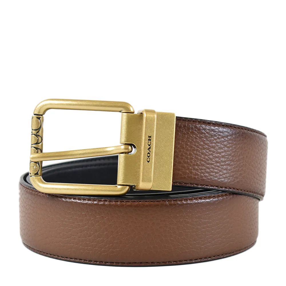 COACH 男款 荔枝紋皮革雙面用寬版皮帶-咖啡色/黑色 歷史價格詳細信息