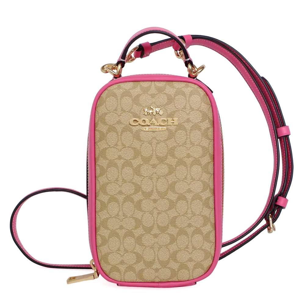 COACH卡其小C Logo黑邊皮飾拉鍊萬用手拿包 歷史價格詳細信息