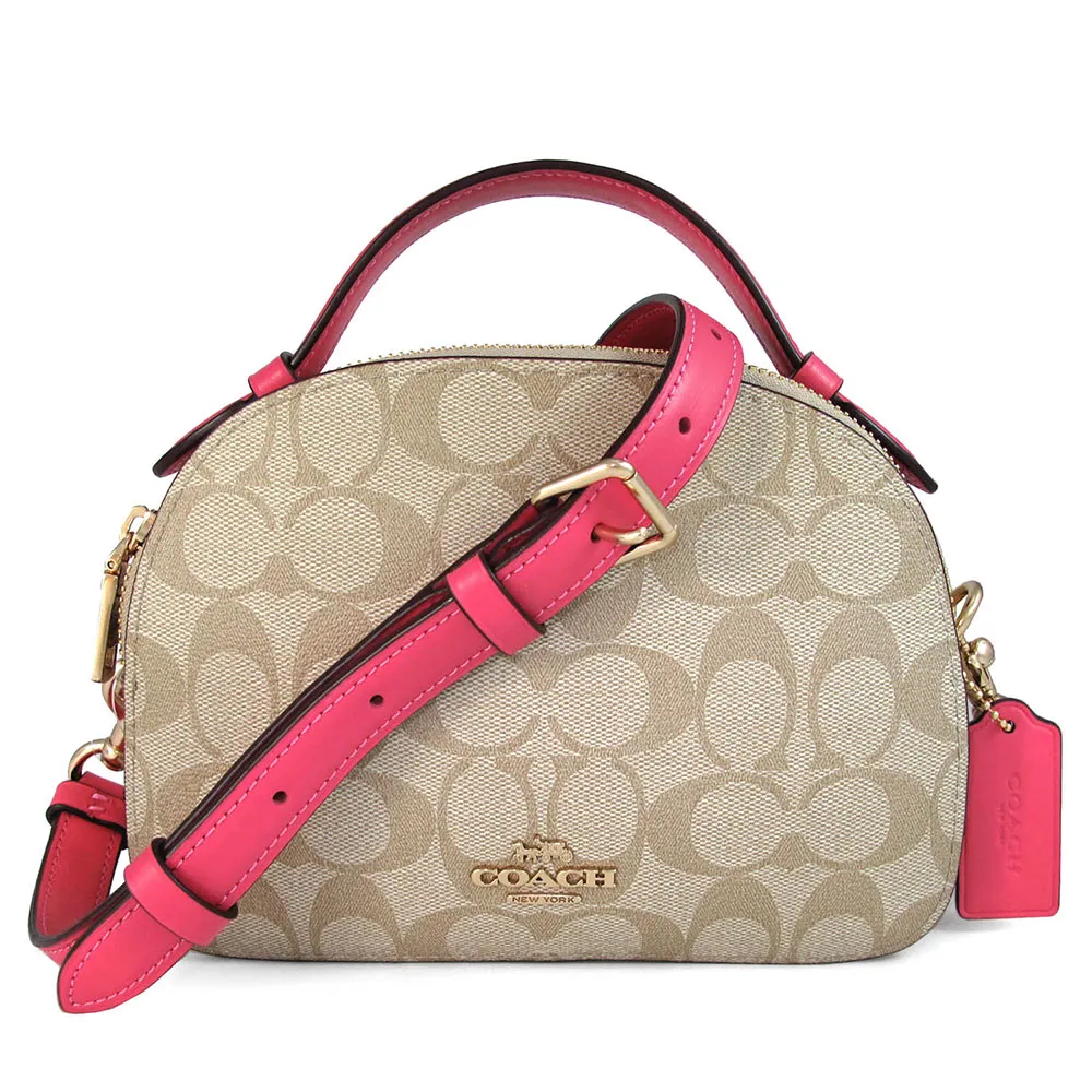 COACH 馬車logo皮革手提/斜背琴譜包(logo背帶/粉橘) 歷史價格詳細信息