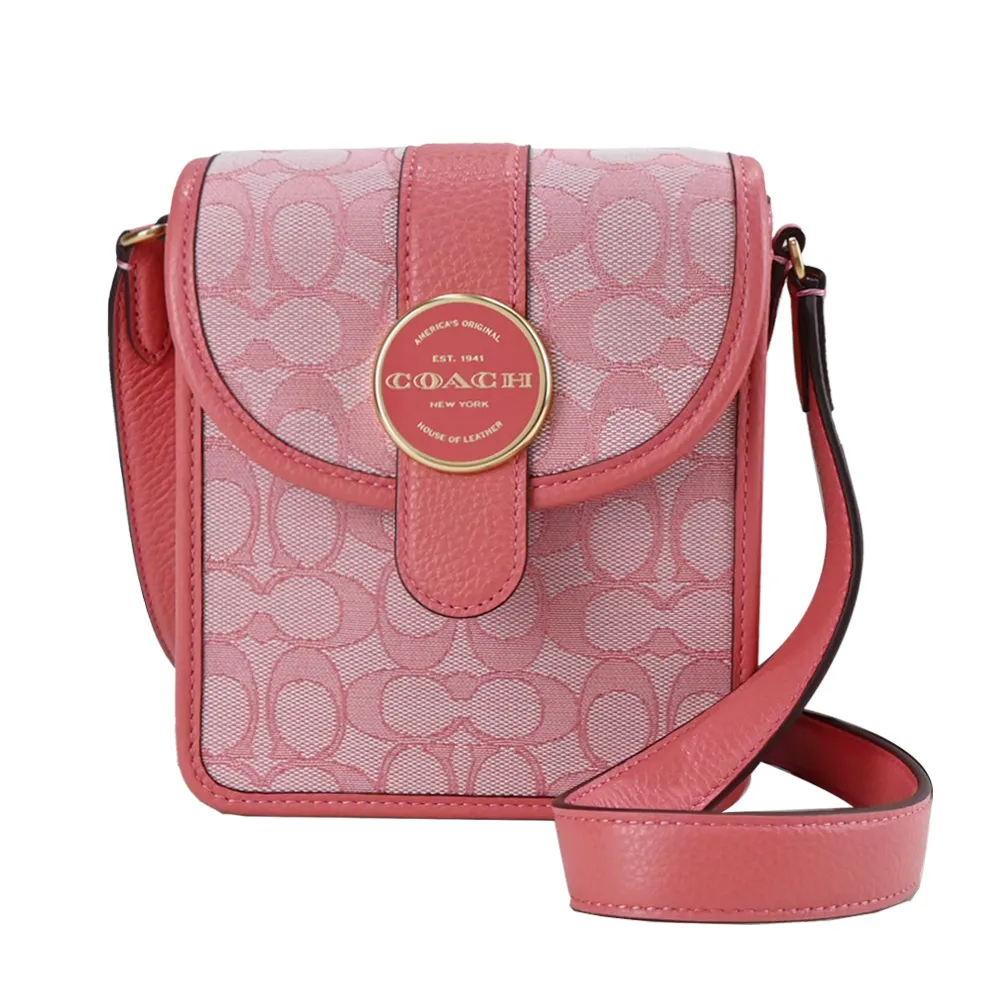 COACH 新款轉扣前口袋拼接PVC皮革雙層手提斜背兩用包(小/卡其x棕白) 歷史價格詳細信息