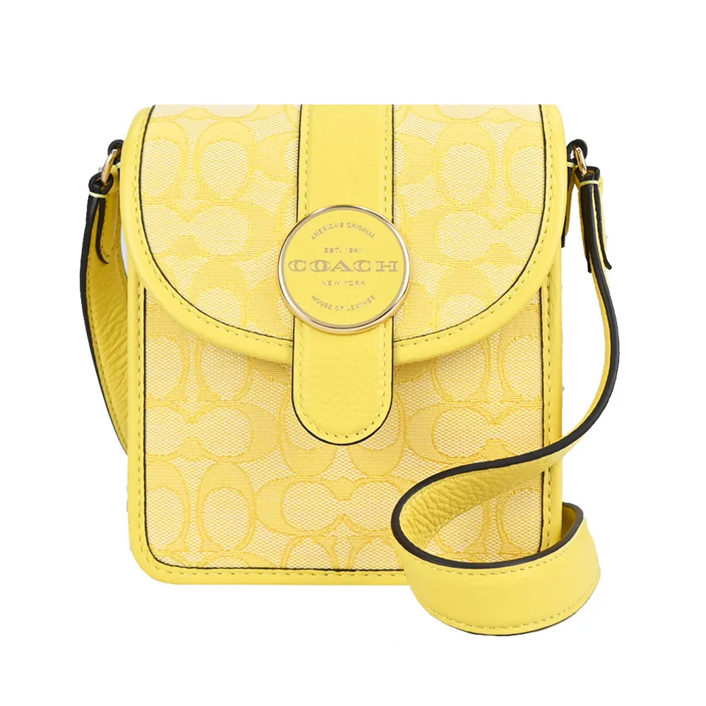 COACH 新款轉扣前口袋拼接PVC皮革雙層手提斜背兩用包(小/卡其x棕白) 歷史價格詳細信息