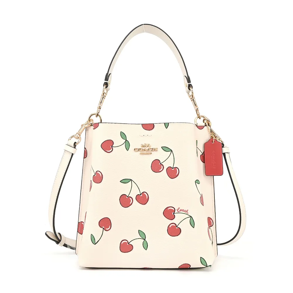 COACH櫻桃紅白邊桃字荔枝紋全皮橫式小款斜背相機包 歷史價格詳細信息