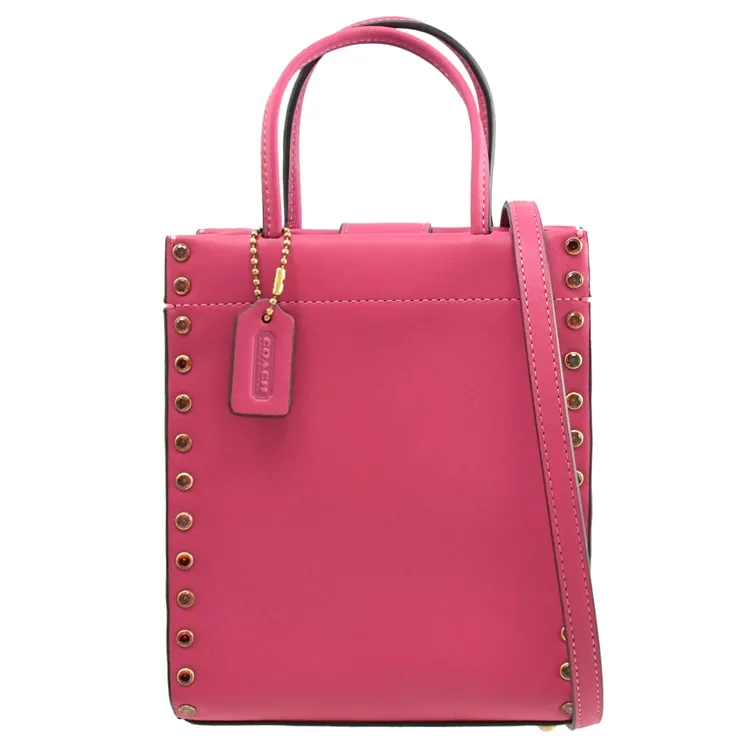 COACH桃紅鉚釘全皮鍊帶頸掛斜背方型卡夾零錢小廢包 歷史價格詳細信息