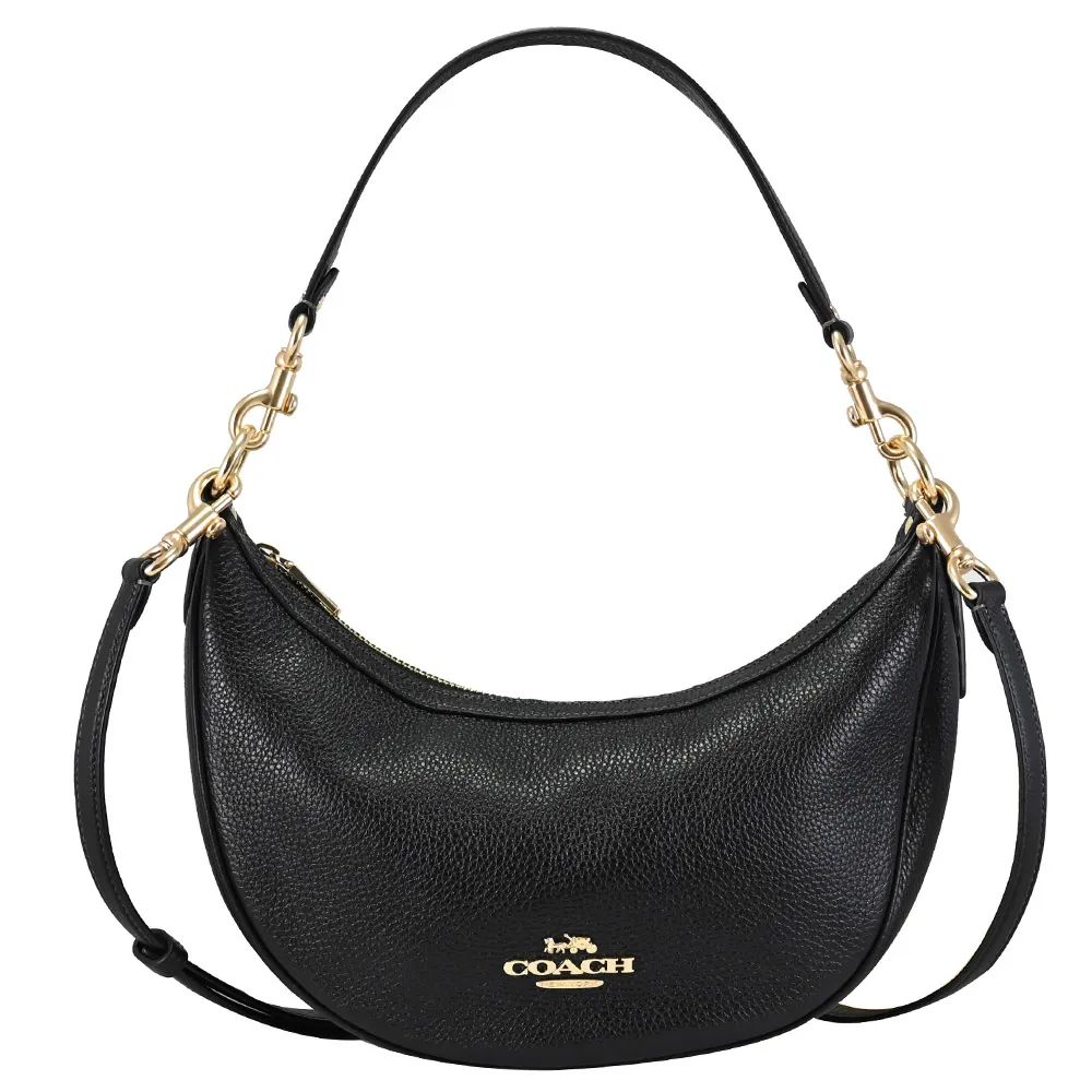 COACH ARIA 荔枝紋拉鍊肩背/斜背二用半月包-黑色 歷史價格詳細信息