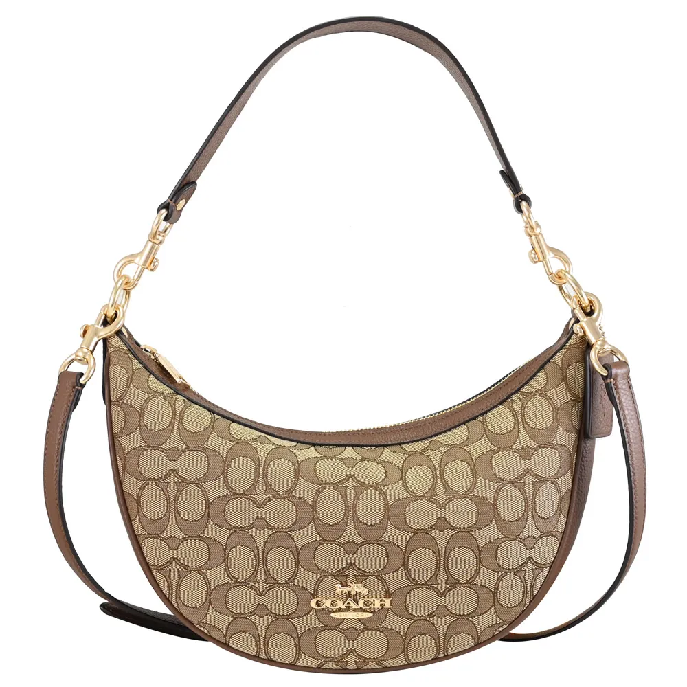 COACH ARIA 荔枝紋拉鍊肩背/斜背二用半月包-黑色 歷史價格詳細信息