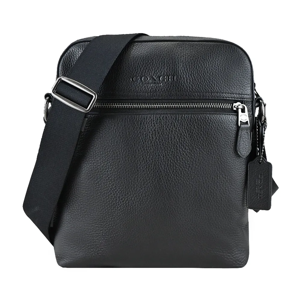 【COACH】Houston Flight Bag素面牛皮前拉鍊男款斜背包(黑) 歷史價格詳細信息