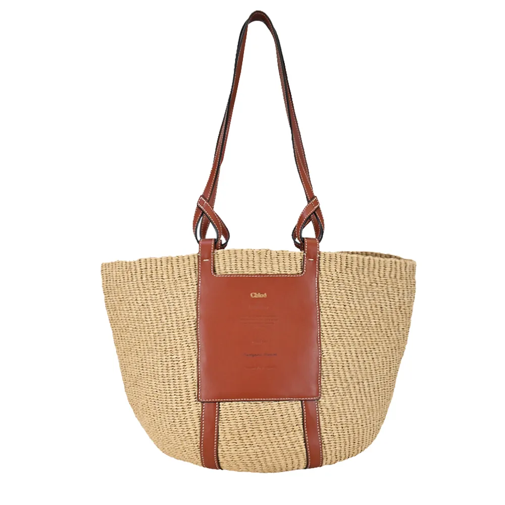 Chloe Woody 經典LOGO皮革草編束口水桶包(焦糖棕) 歷史價格詳細信息
