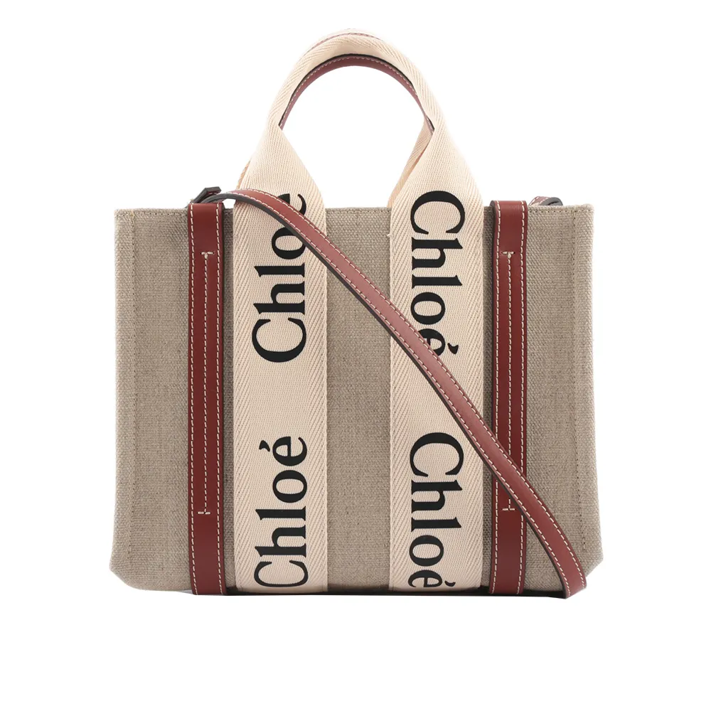 Chloe Woody 帆布小型托特包(米白/深藍) 廠商直送 歷史價格詳細信息