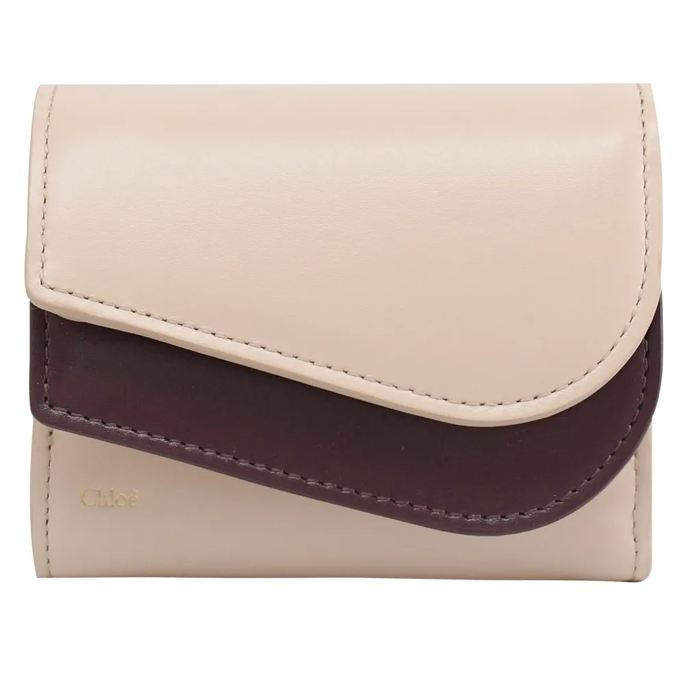 CHLOE 撞色C LOGO拼接小牛皮三折釦式小短夾.裸膚色 歷史價格詳細信息