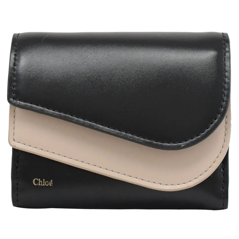 CHLOE 撞色C LOGO拼接小牛皮三折釦式小短夾.裸膚色 歷史價格詳細信息