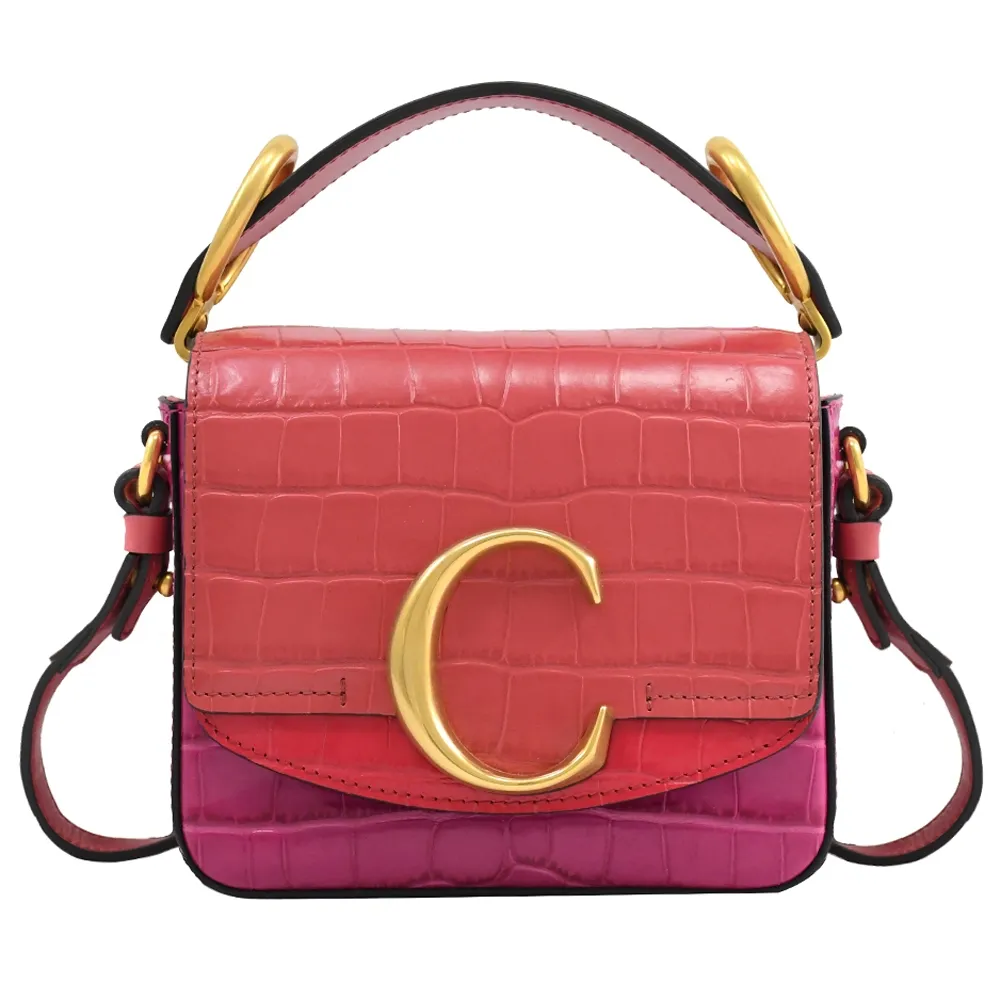 CHLOE 新款 金屬C Mini鱷魚紋漸層手提單肩方包.紫 歷史價格詳細信息