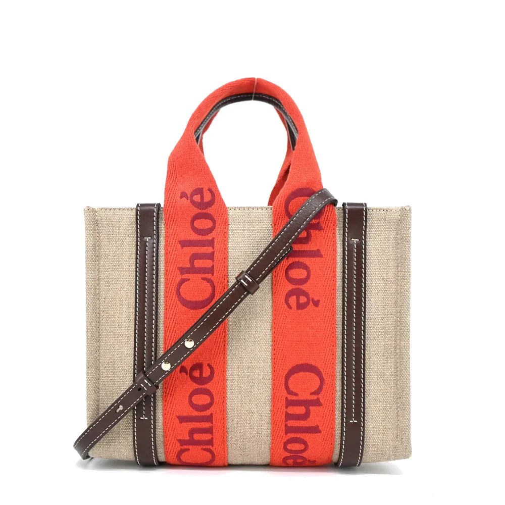 Chloe Woody 帆布小型托特包(米白/深藍) 廠商直送 歷史價格詳細信息