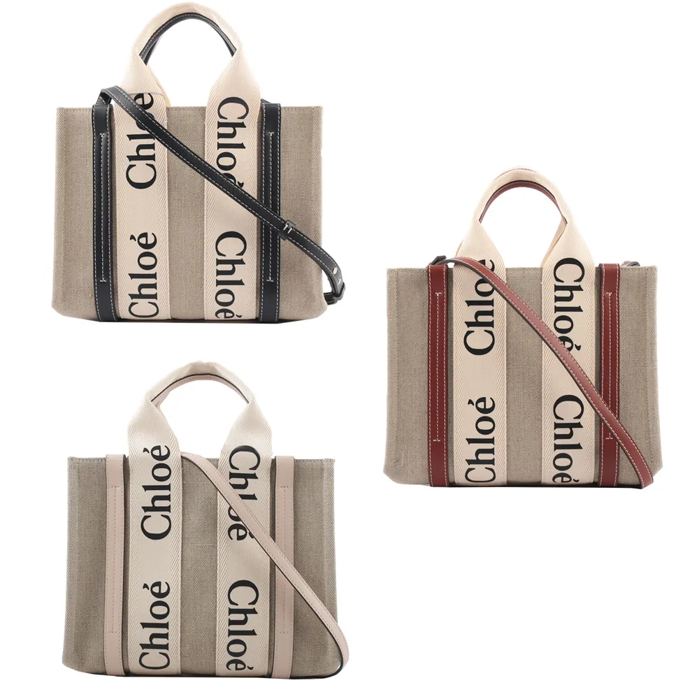 Chloe Woody 帆布小型托特包(米白/深藍) 廠商直送 歷史價格詳細信息