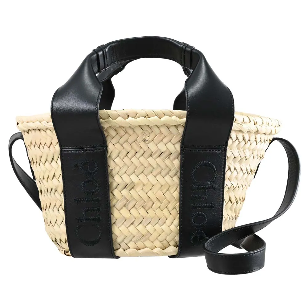 CHLOE Sense 小型 字母刺繡小牛皮拼拉菲草手提/斜背編織包(棕色) 歷史價格詳細信息