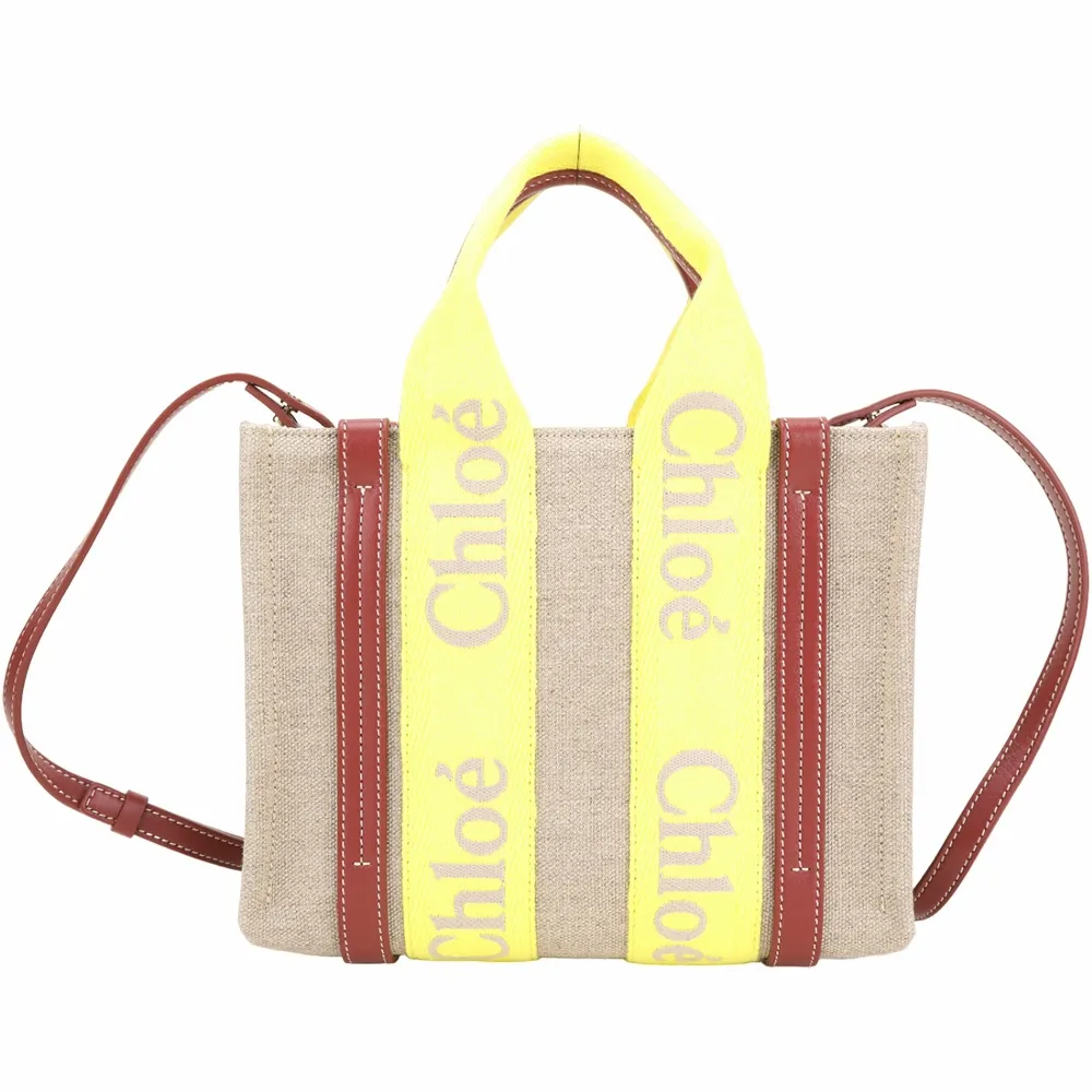 Chloe Woody 帆布小型托特包(米白/深藍) 廠商直送 歷史價格詳細信息