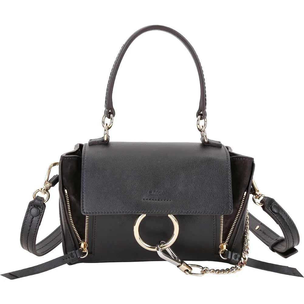 CHLOE Faye 小款 麂皮拼接小牛皮肩背/斜背包(黑色) 歷史價格詳細信息