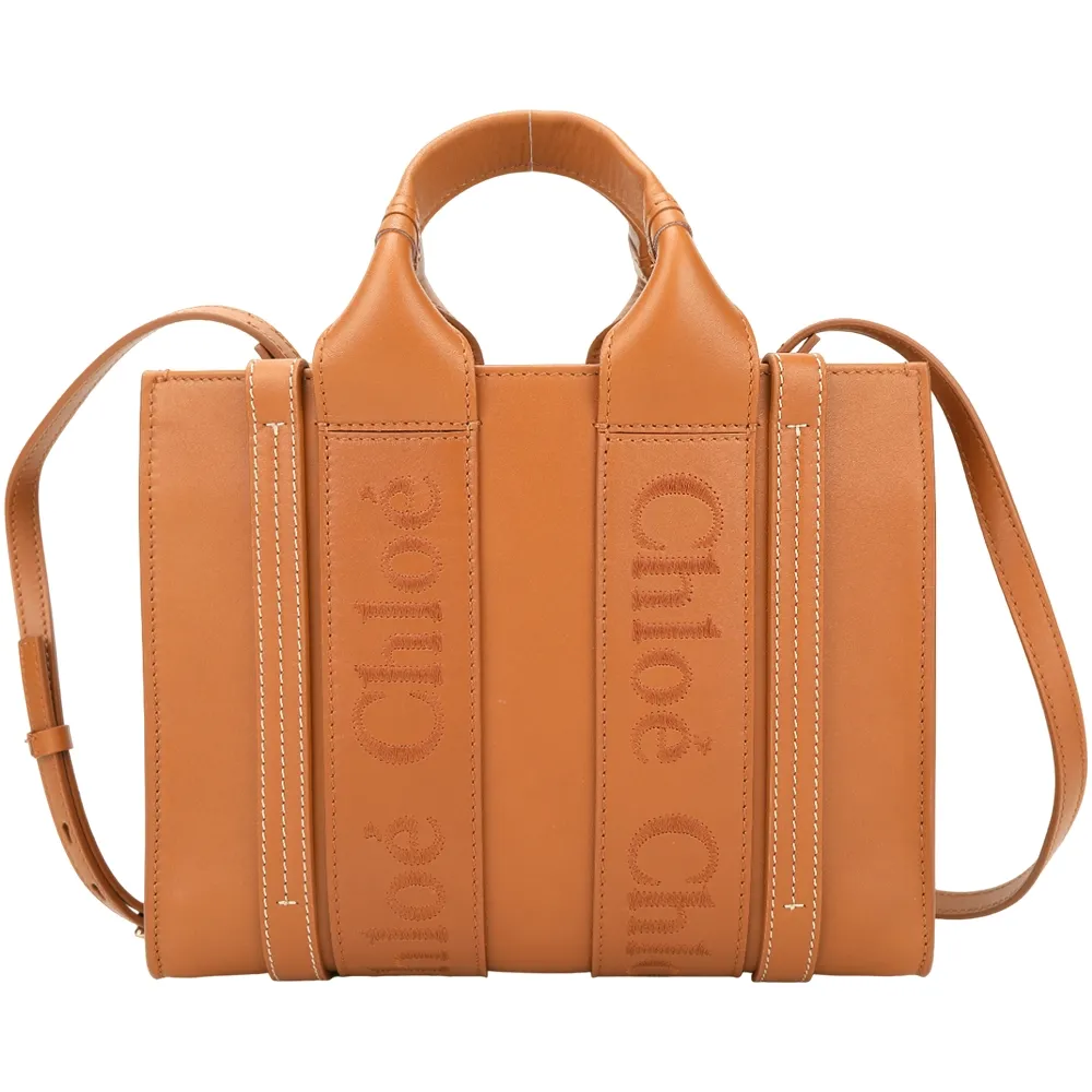 CHLOE Woody 小型 撞色刺繡字母織帶亞麻帆布手提/斜背托特包(黃色) 歷史價格詳細信息