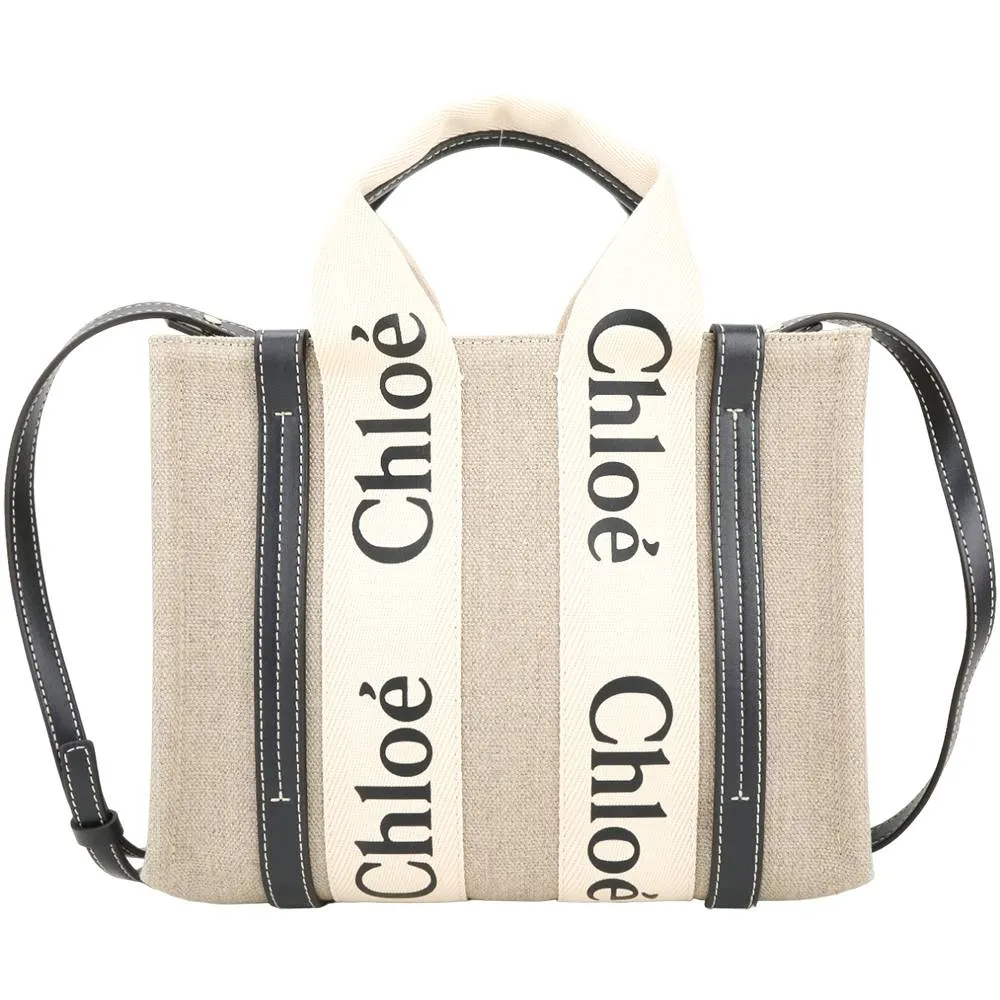 Chloe Woody 帆布小型托特包(米白/深藍) 廠商直送 歷史價格詳細信息