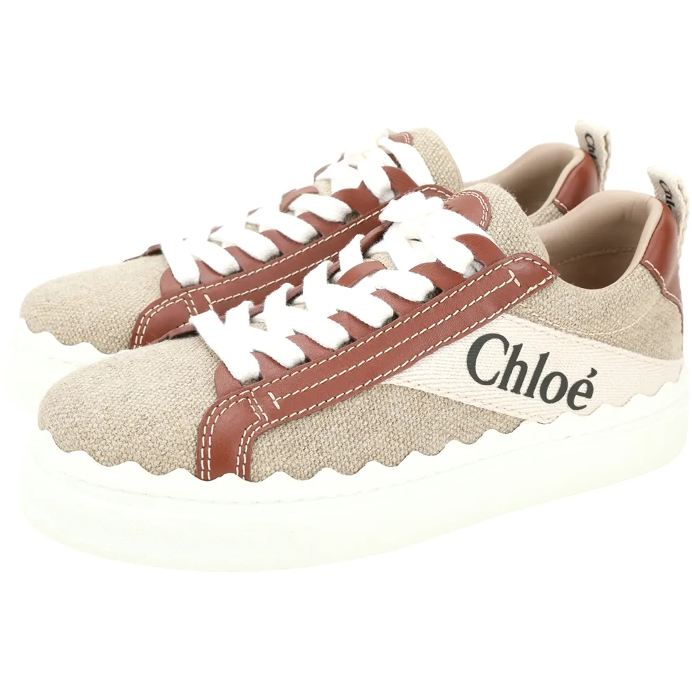 CHLOE LAUREN 棉質拼牛皮休閒運動鞋(白色/棕色) CHC22U108Z490U 歷史價格詳細信息