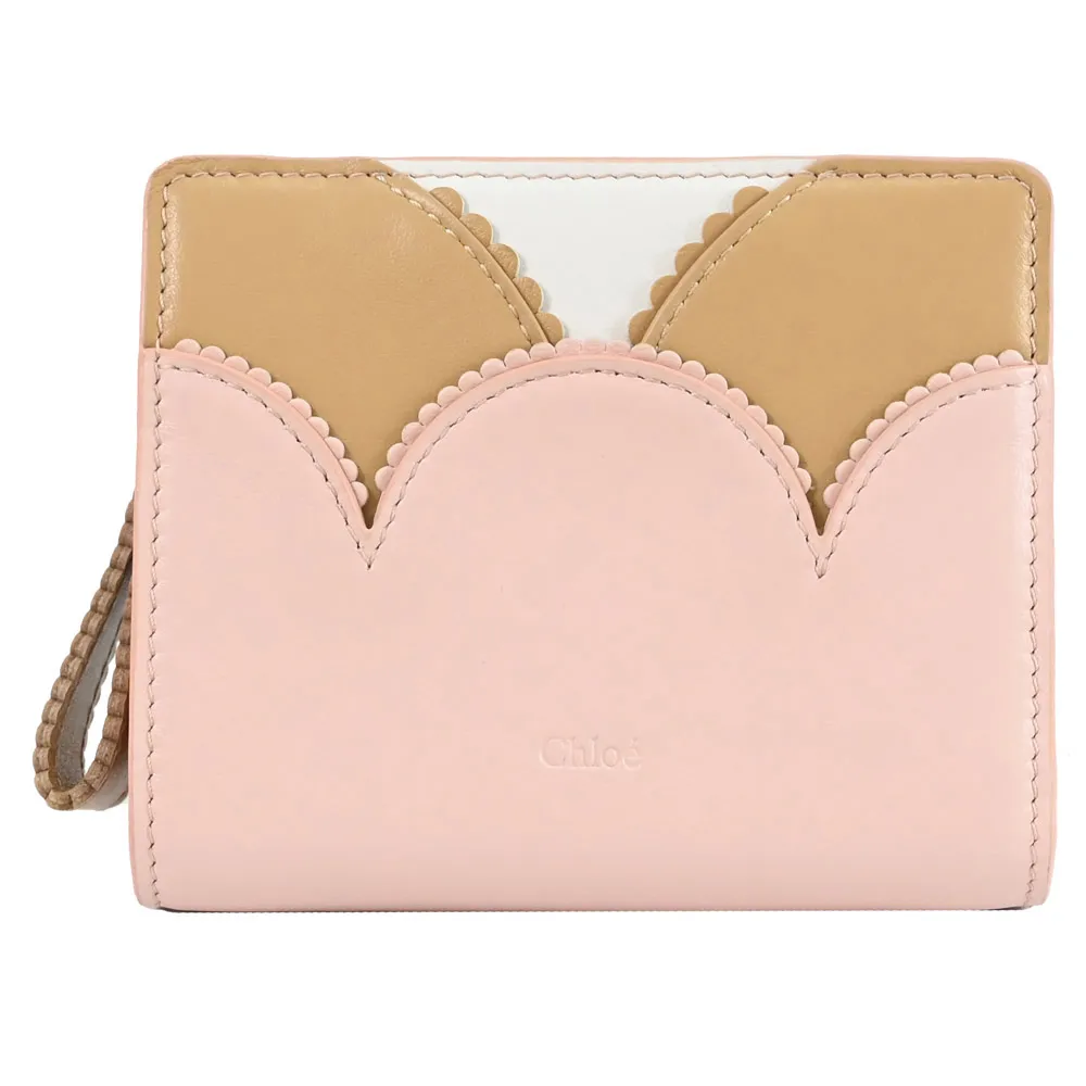 CHLOE 撞色C LOGO拼接小牛皮三折釦式小短夾.裸膚色 歷史價格詳細信息