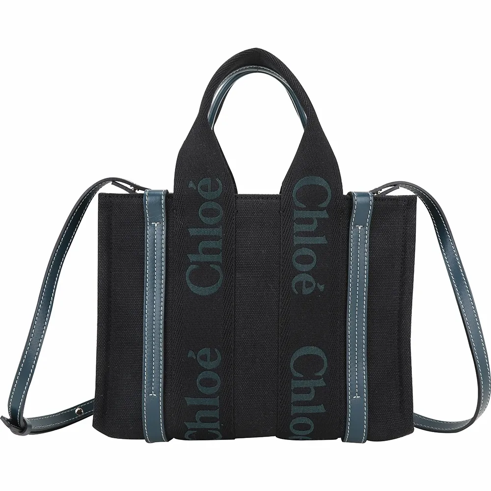 Chloe Woody 帆布小型托特包(米白/深藍) 廠商直送 歷史價格詳細信息