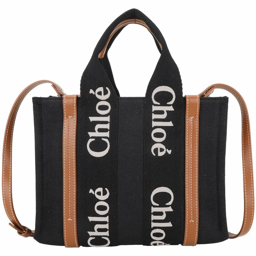 Chloe Woody 帆布小型托特包(米白/深藍) 廠商直送 歷史價格詳細信息