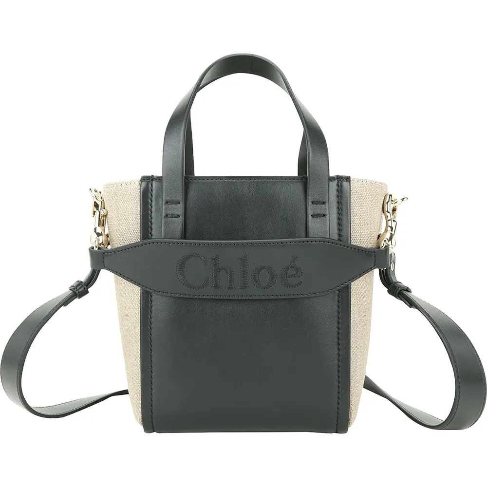 CHLOE Sense 小型 字母刺繡小牛皮拼拉菲草手提/斜背編織包(棕色) 歷史價格詳細信息