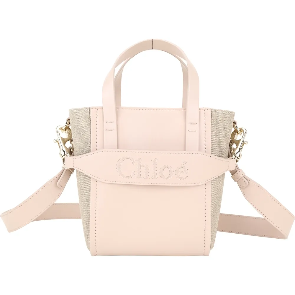 CHLOE Sense 小型 字母刺繡小牛皮拼拉菲草手提/斜背編織包(棕色) 歷史價格詳細信息