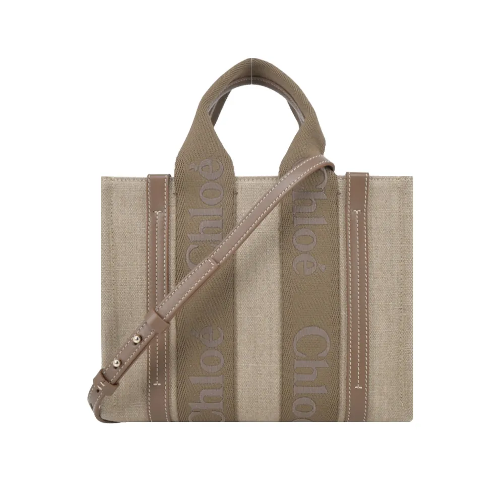 Chloe Woody 帆布小型托特包(米白/深藍) 廠商直送 歷史價格詳細信息