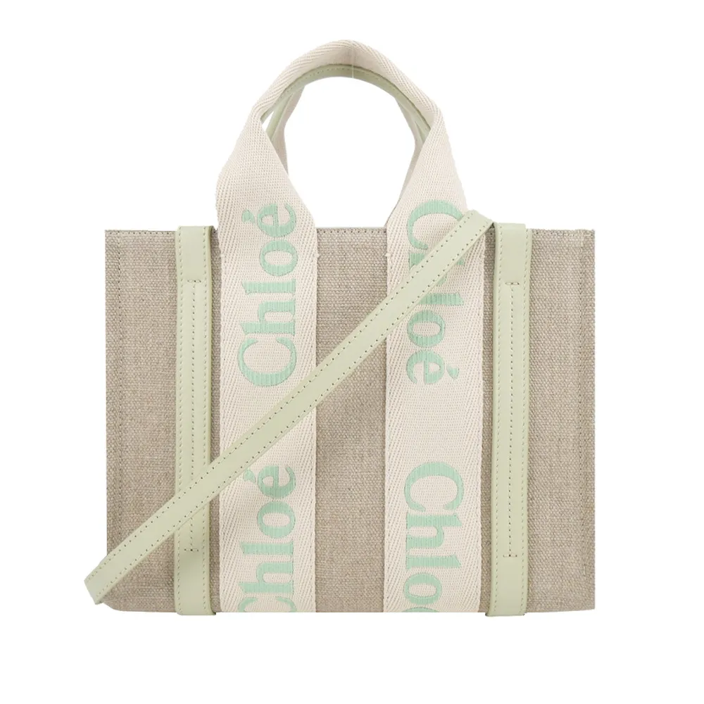 Chloe Woody 帆布小型托特包(米白/深藍) 廠商直送 歷史價格詳細信息