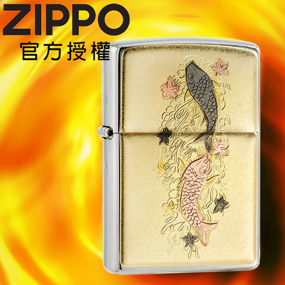 ZIPPO 日本傳統風格-雙鯉攀瀑防風打火機 ZA-5-117 五瓣花 夫妻 鯉魚 瀑布 藝術品 浮世繪 終身保固 歷史價格詳細信息