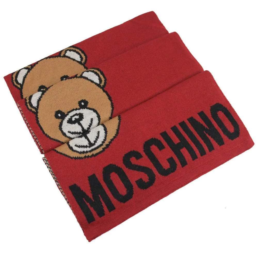 MOSCHINO 刺繡泰迪熊純羊毛流蘇圍巾(013 海軍藍) 歷史價格詳細信息